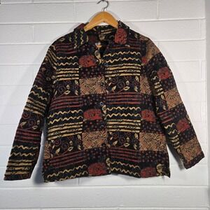 Tanjay Tapestry Jacket Large Button‎ Front Patterned Boho Art To Wear Funky